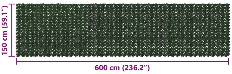 Balkono uždanga su lapais Tamsiai žalia 600 x 150 cm