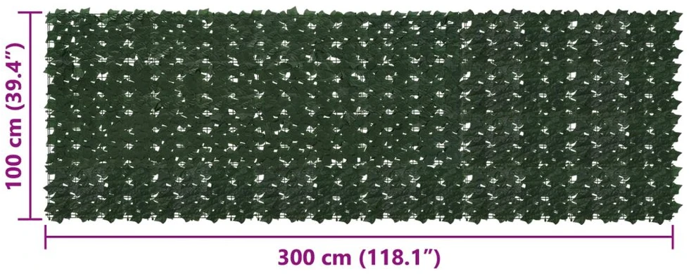 Balkono uždanga su lapais Tamsiai žalia 300 x 100 cm