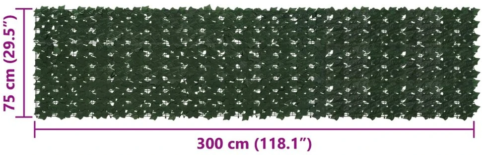 Balkono uždanga su lapais Tamsiai žalia 300 x 75 cm