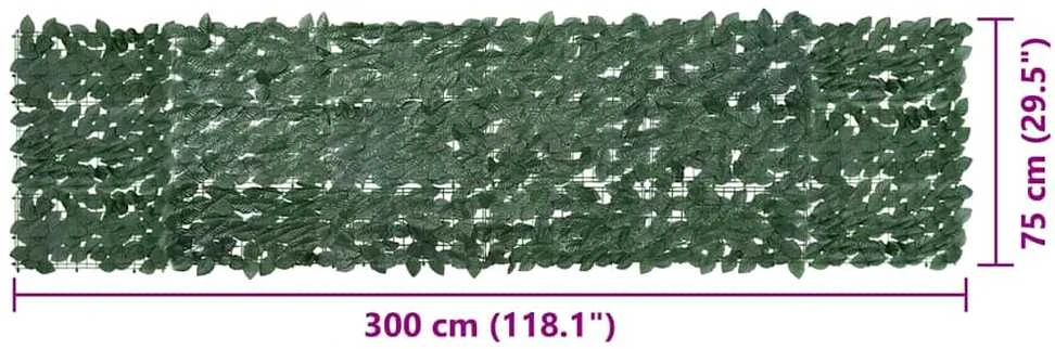 Balkono pertvara, 300x75cm, su tamsiai žaliais lapais