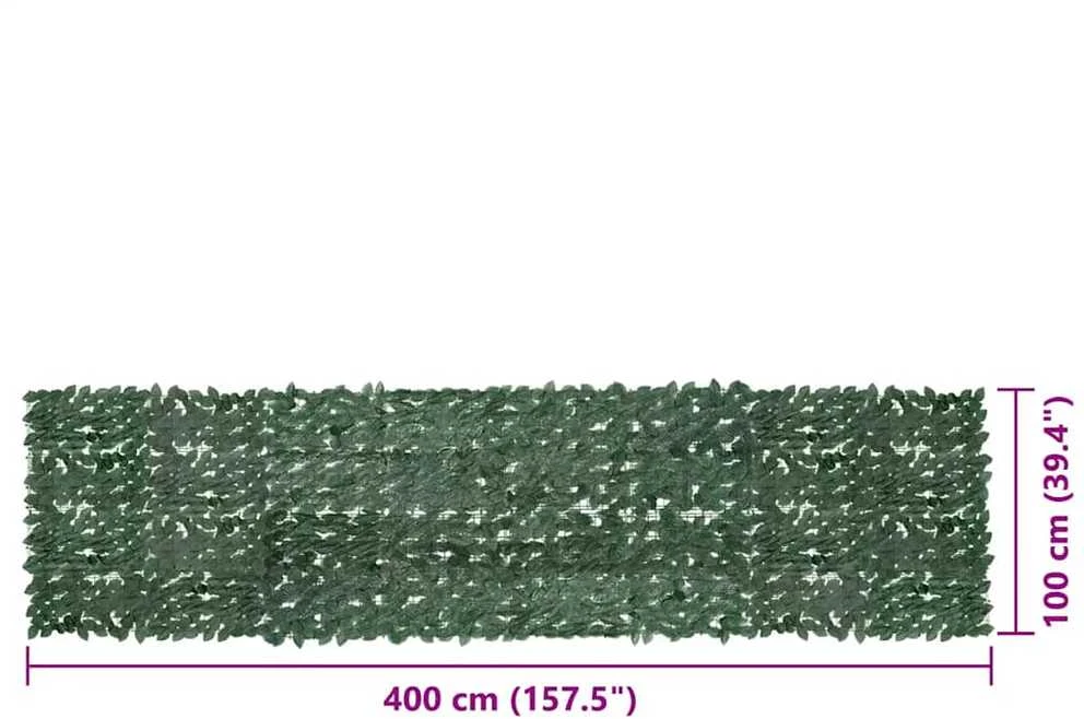 Balkono pertvara, 400x100cm, su tamsiai žaliais lapais