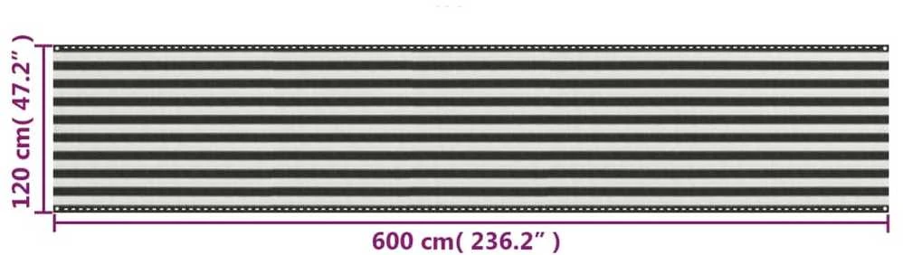 Balkono pertvara, antracito ir baltos spalvos, 120x600cm, HDPE