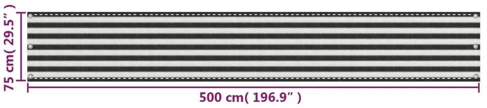 Balkono pertvara, antracito ir baltos spalvos, 75x500cm, HDPE