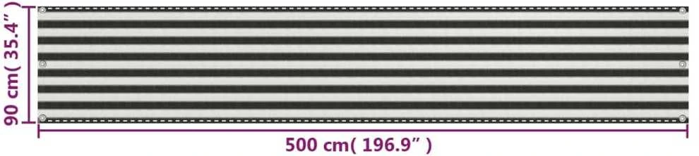 Balkono pertvara, antracito ir baltos spalvos, 90x500cm, HDPE