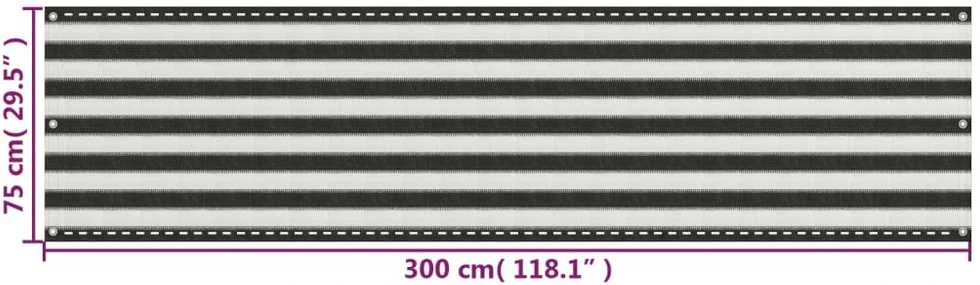 Balkono pertvara, antracito ir baltos spalvos, 75x300cm, HDPE
