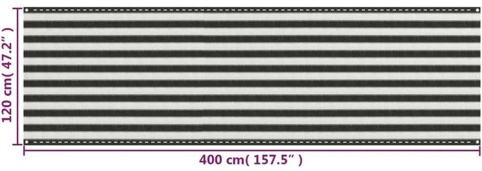 Balkono pertvara, antracito ir baltos spalvos, 120x400cm, HDPE