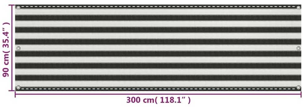 Balkono pertvara, antracito ir baltos spalvos, 90x300cm, HDPE
