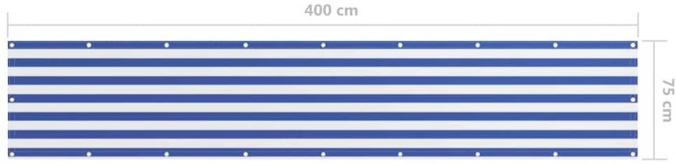 Balkono pertvara, balta ir mėlyna, 75x400cm, oksfordo audinys