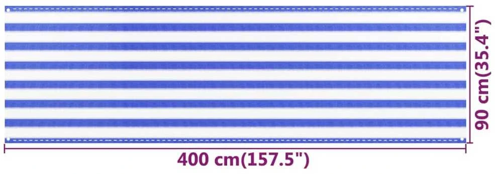 Balkono pertvara, mėlynos ir baltos spalvos, 90x400cm, HDPE