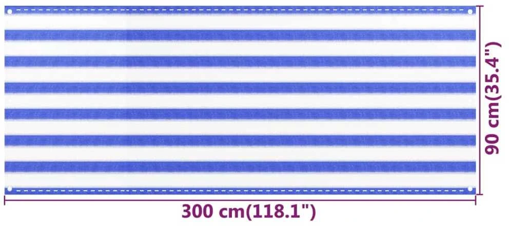 Balkono pertvara, mėlynos ir baltos spalvos, 90x300cm, HDPE