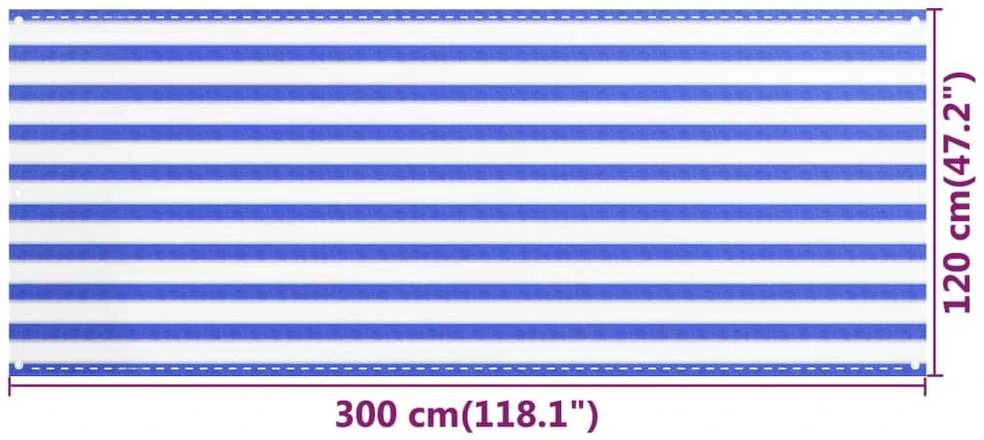 Balkono pertvara, mėlynos ir baltos spalvos, 120x300cm, HDPE