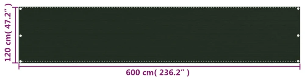 Balkono pertvara, tamsiai žalios spalvos, 120x600cm, HDPE