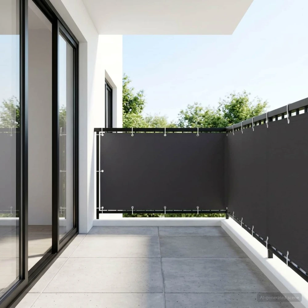 Balkono privatumo ekranas 1,2 x 25 m Audinys su PU danga Juoda