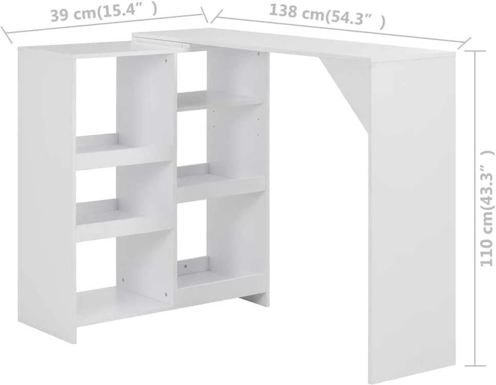 Baro stalas su judinama lentyna, baltos sp., 138x39x110cm