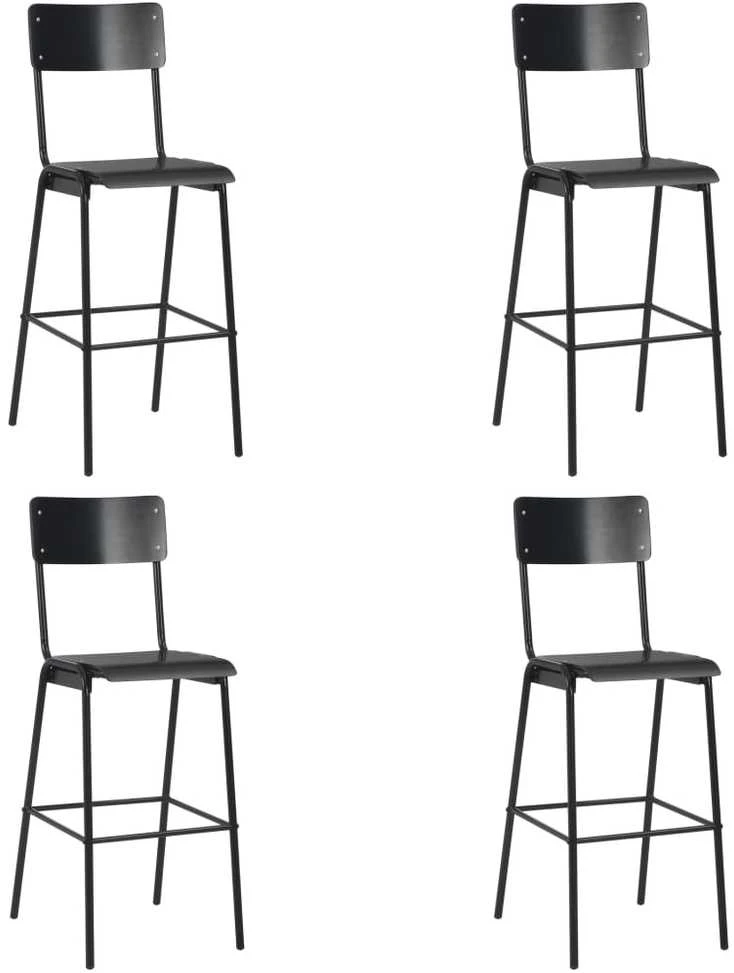Baro taburetės, 4vnt., juodos, fanera ir plienas (2x280081)