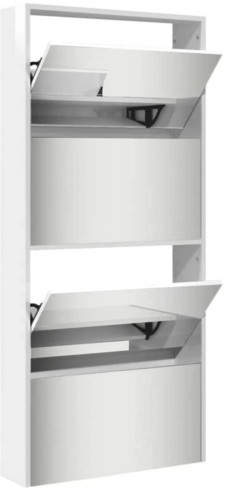 Batų spintelė su veidrodžiu, 4 aukštų, balta, 63x17x134cm