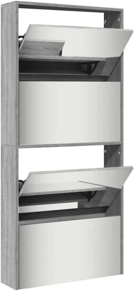 Batų spintelė su veidrodžiu, 4 aukštų, pilka, 63x17x134cm