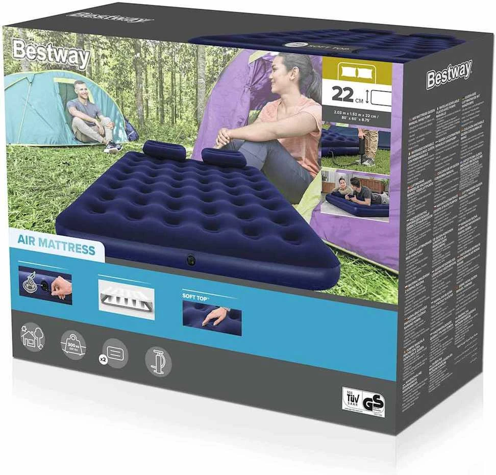 TOP KOMPLEKTAS! Bestway Pavillo dvigulis čiužinys su pompa ir 2 pagalvėlėmis 2.03m x 1.52m x 22cm