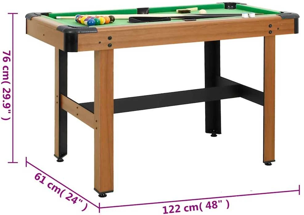 Biliardo stalas, 122x61x76cm, rudos spalvos, 4 pėdų ilgio