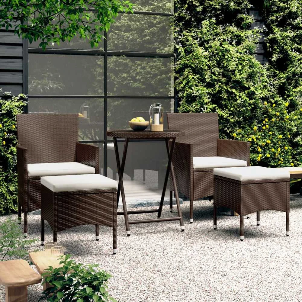 Lauko baldų komplektas Bistro baldų komplektas, 5 dalių, rudas, poliratanas/stiklas