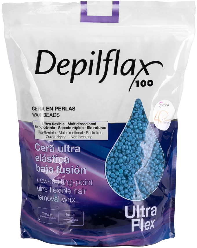 Activeshop Mėlyna Depilflax Ultraflex Mėlyna – profesionalus veganiškas depiliacinis vaškas perliukais (1kg)
