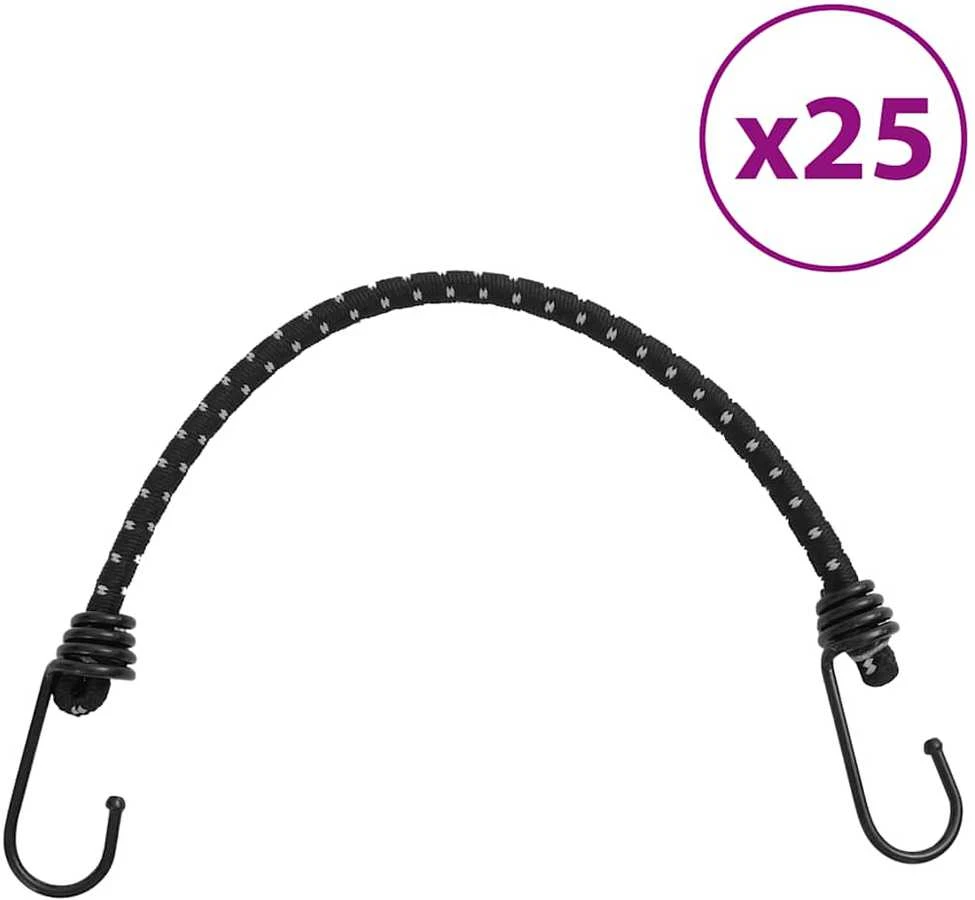 Bungee virvelės su juostelėmis ir kabliukais, 25vnt., 46cm