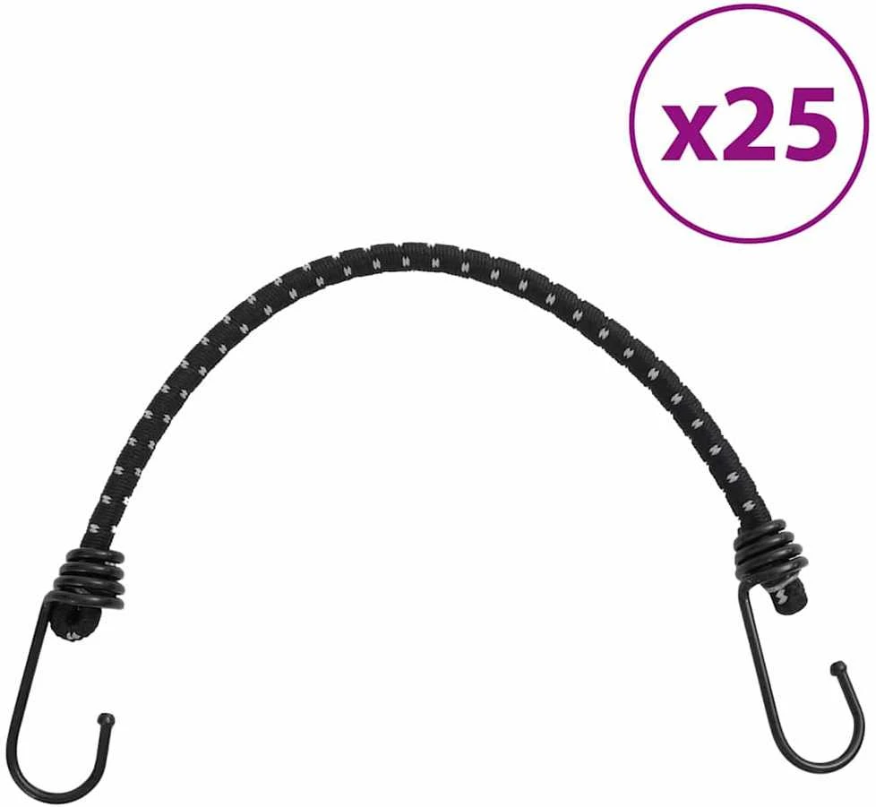 Bungee virvelės su juostelėmis ir kabliukais, 25vnt., 38cm