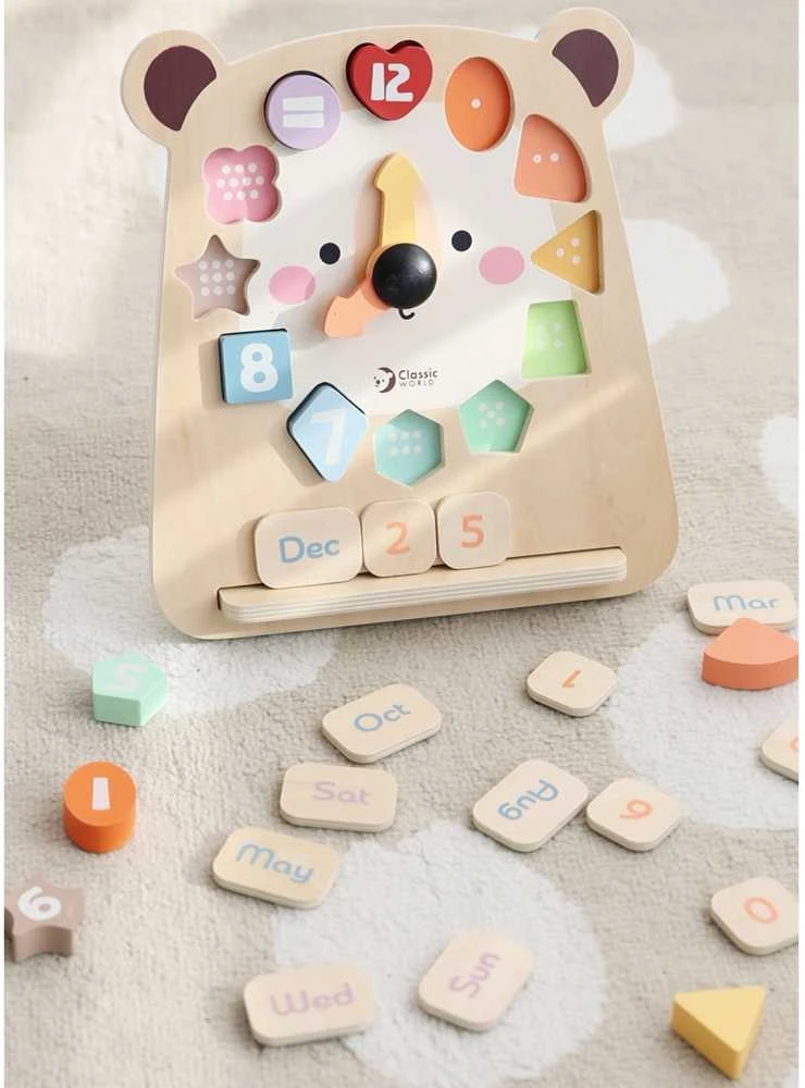 CLASSIC WORLD medinis meškiuko laikrodis Montessori 3in1