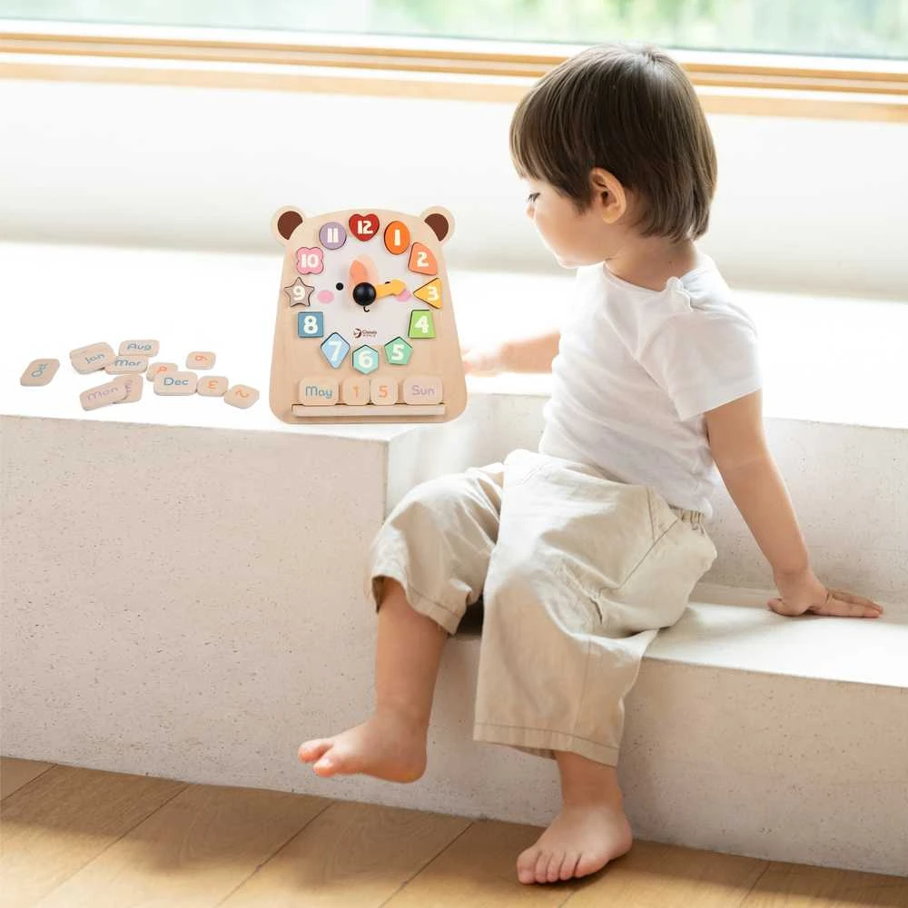 CLASSIC WORLD medinis meškiuko laikrodis Montessori 3in1