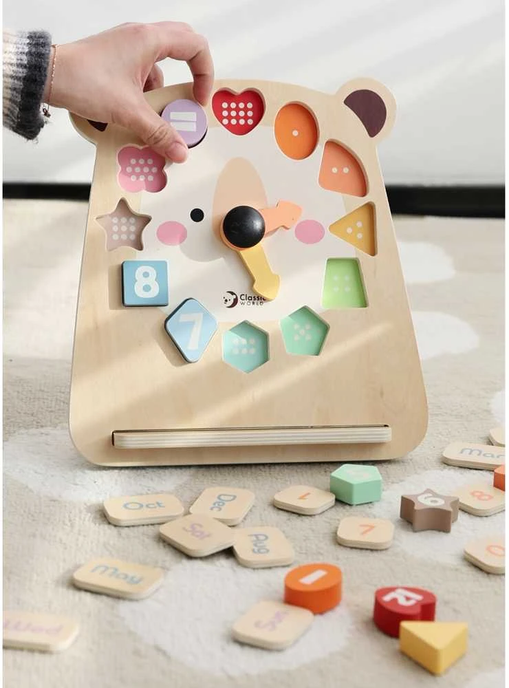 CLASSIC WORLD medinis meškiuko laikrodis Montessori 3in1