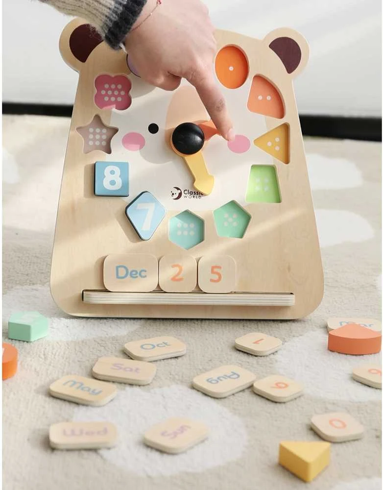CLASSIC WORLD medinis meškiuko laikrodis Montessori 3in1