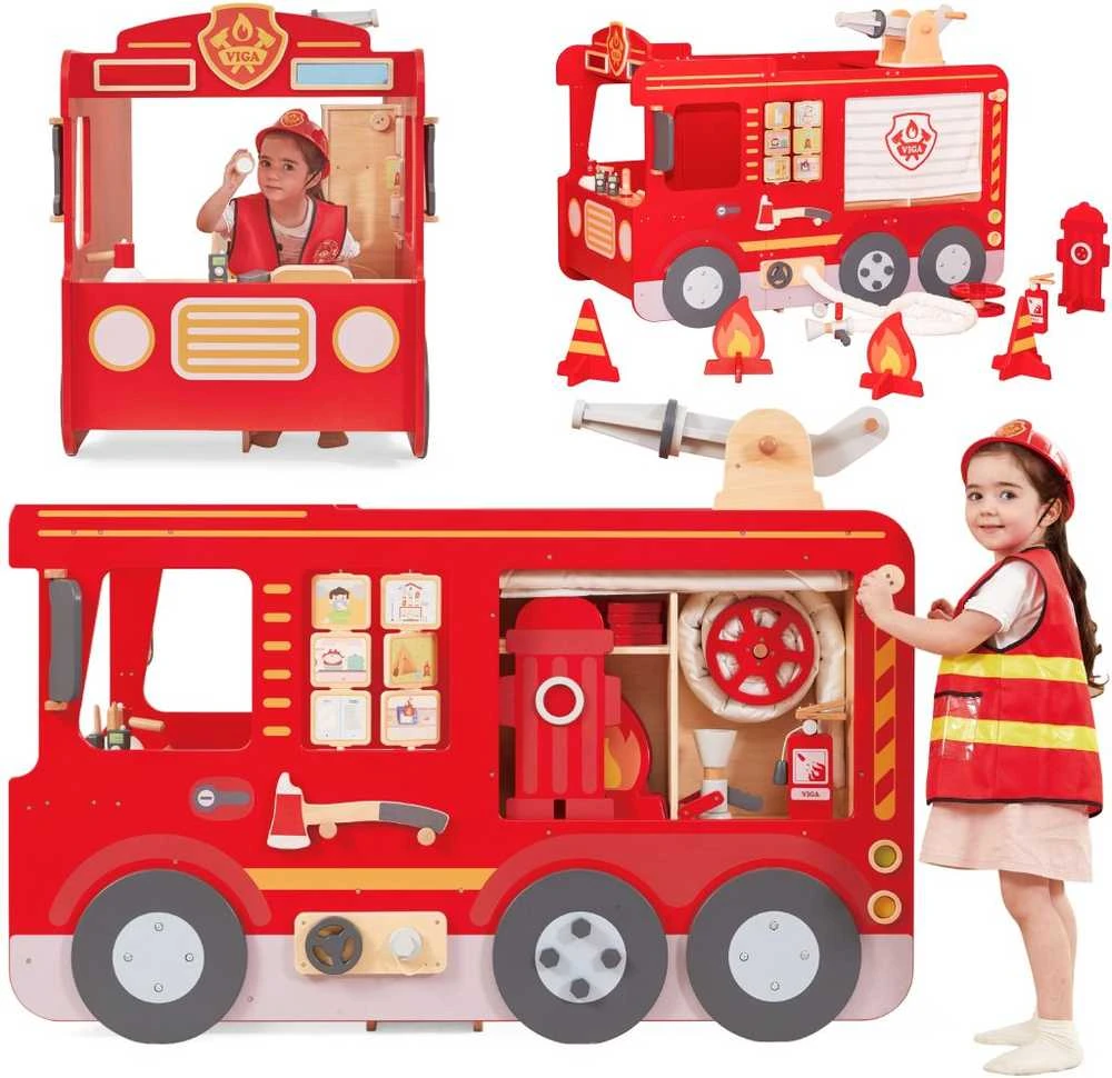Viga Toys Didelis medinis gaisrinės automobilis VIGA Montessori vaikų žaidimams