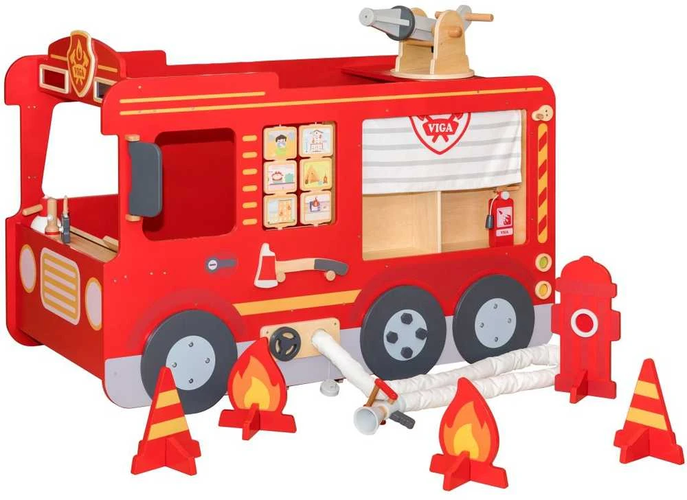 Viga Toys Didelis medinis gaisrinės automobilis VIGA Montessori vaikų žaidimams