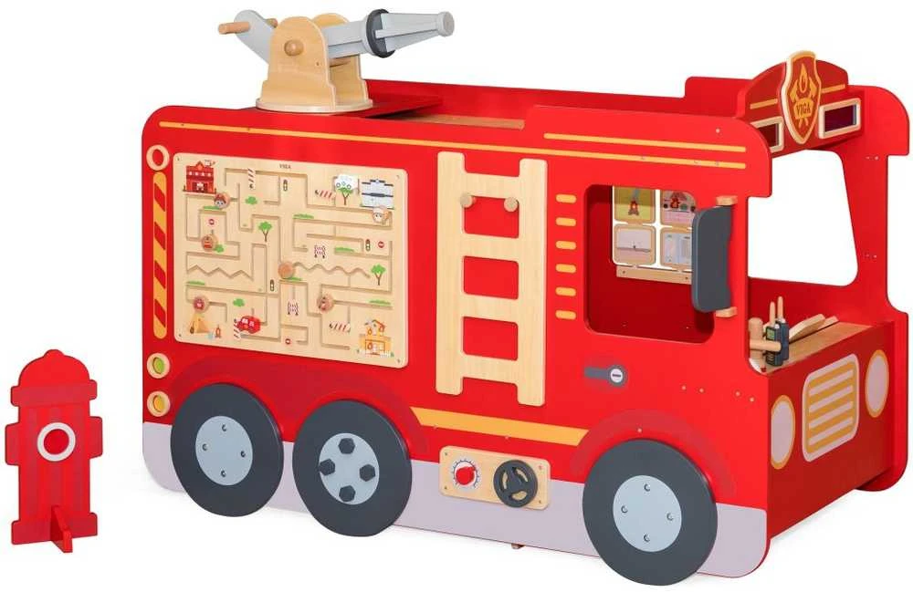 Viga Toys Didelis medinis gaisrinės automobilis VIGA Montessori vaikų žaidimams