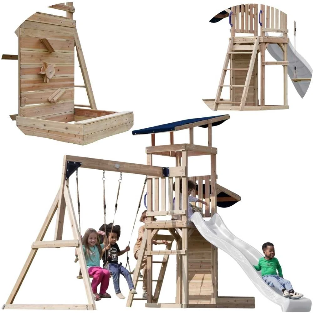 Didelis medinis žaidimų aikštelės rinkinys su čiuožykla AXI