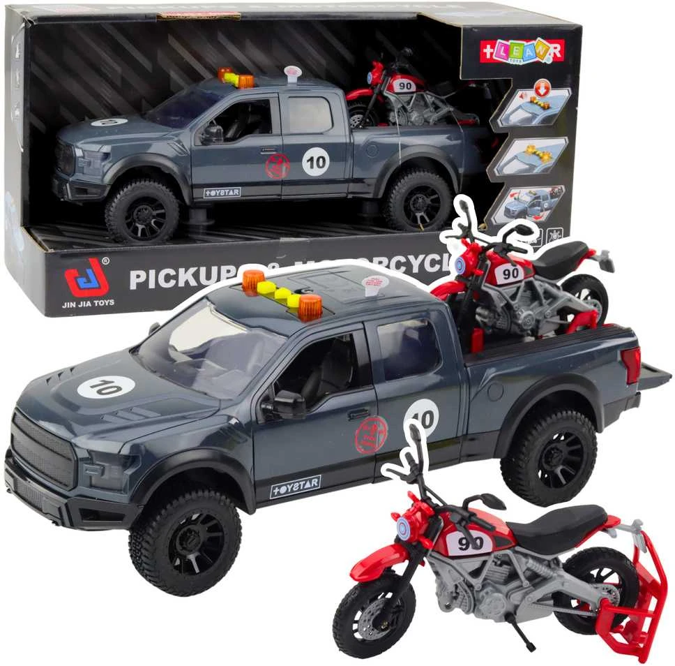 Lean Toys Žaislinis pikapas su motociklu, šviesomis ir garsais, 33.5 cm