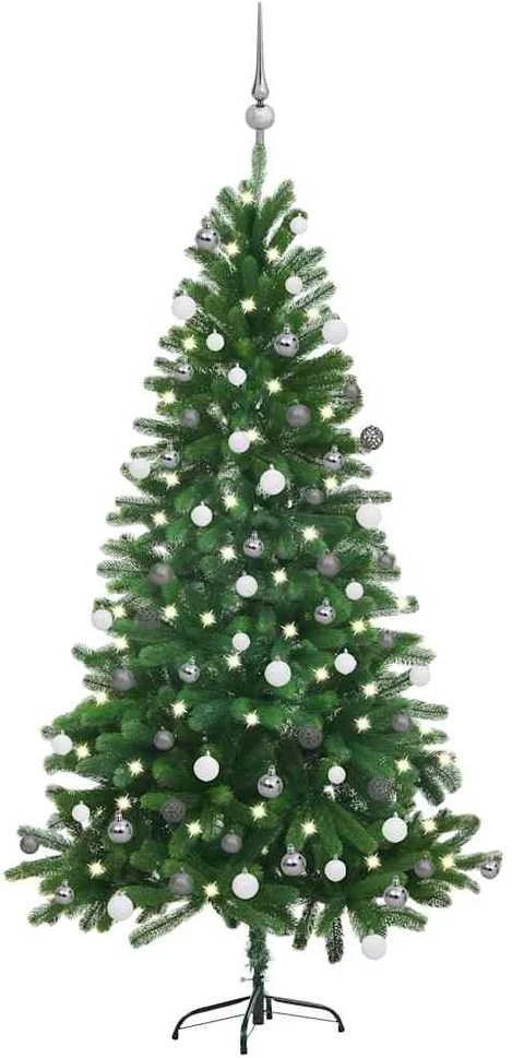 Dirbtinė apšviesta Kalėdų eglutė su žaisliukais, žalia, 150cm