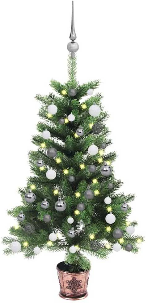 Dirbtinė apšviesta Kalėdų eglutė su žaisliukais, žalia, 90cm