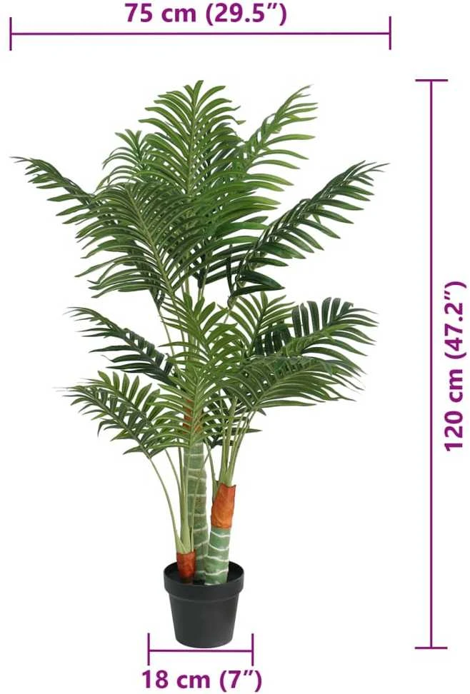 Dirbtinė palmė su trimis kamienais, žalios spalvos, 120cm, PP