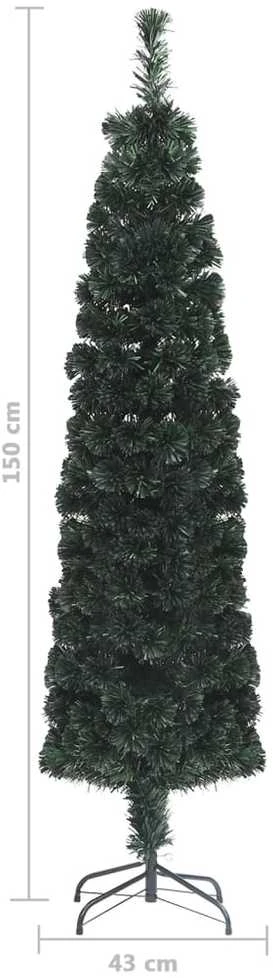 Dirbtinė siaura Kalėdų eglutė su stovu, 150cm, optinis pluoštas
