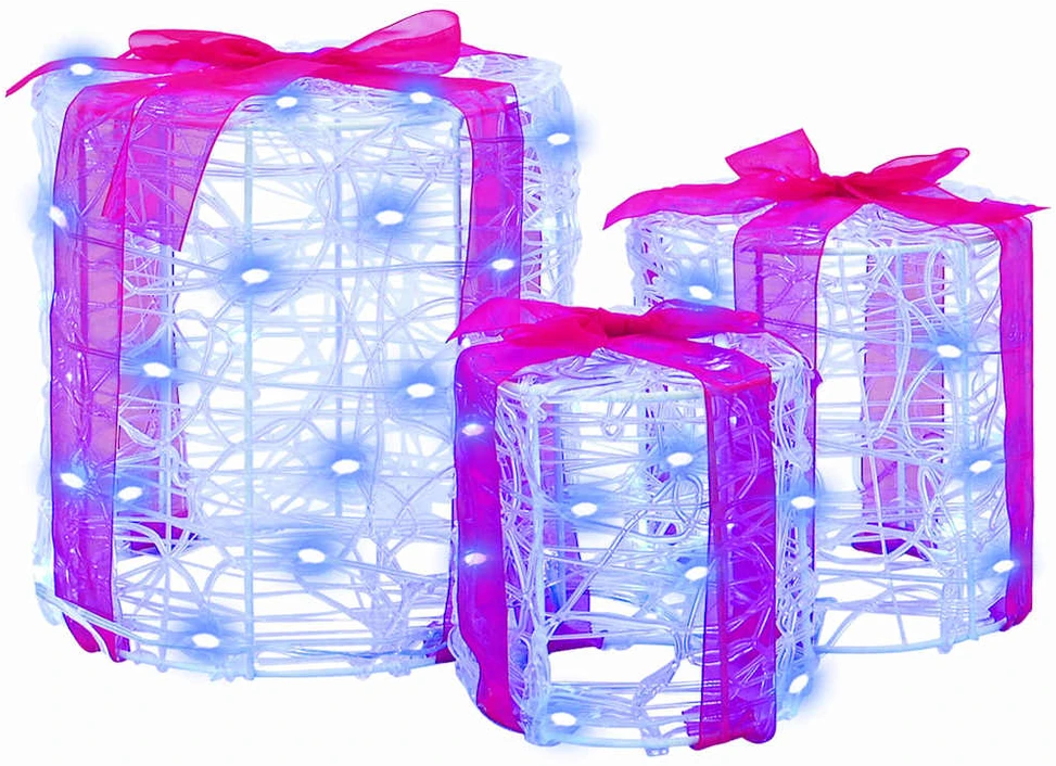Dovanos Dėžutės Dekoracija 3 vnt. 60 LED Mėlyna 20 x 20 x 21 cm