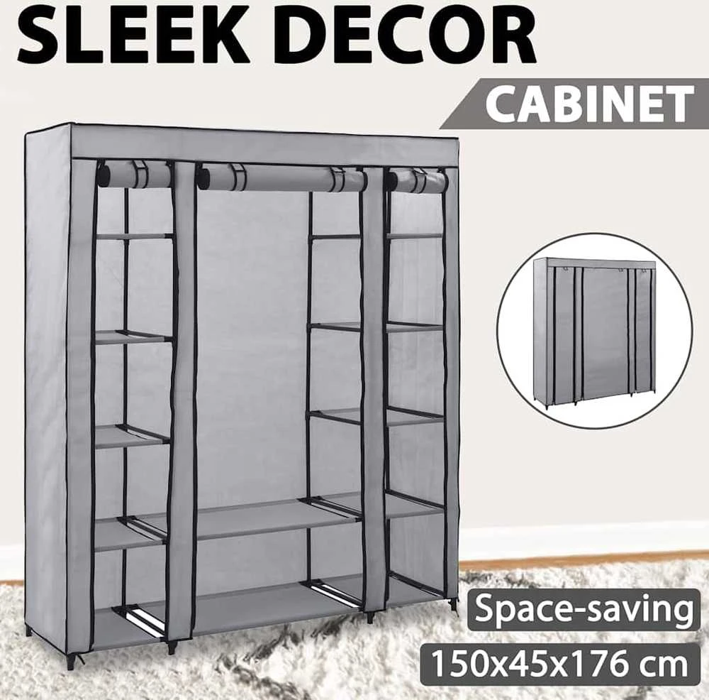 Drab. spinta su skyr. ir stryp., pilka, 150x45x176cm, audinys