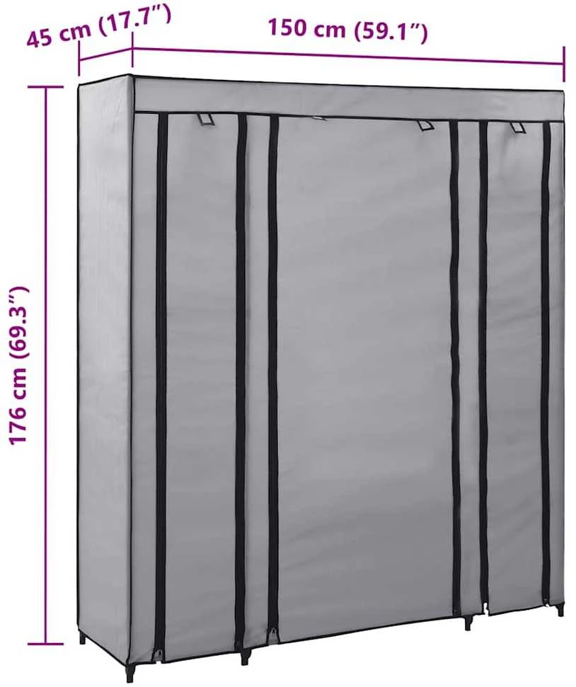 Drab. spinta su skyr. ir stryp., pilka, 150x45x176cm, audinys