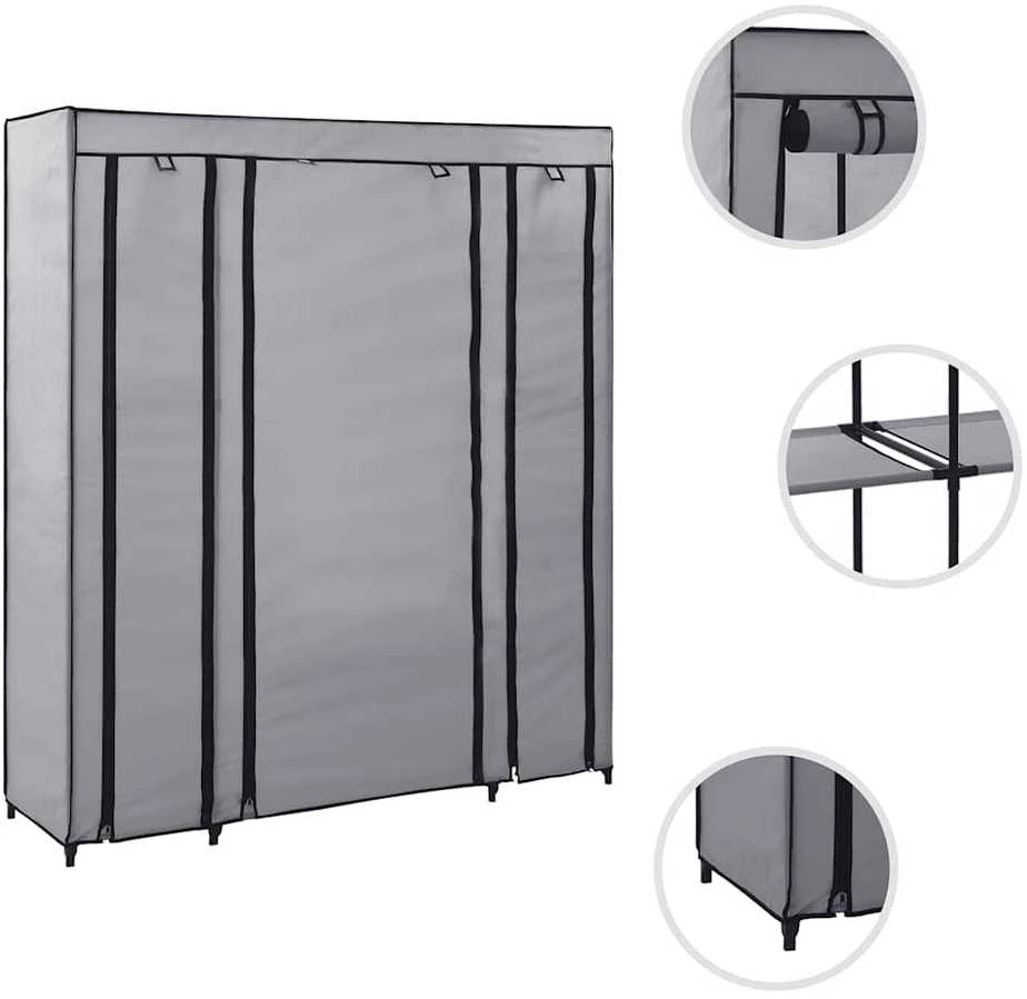 Drab. spinta su skyr. ir stryp., pilka, 150x45x176cm, audinys