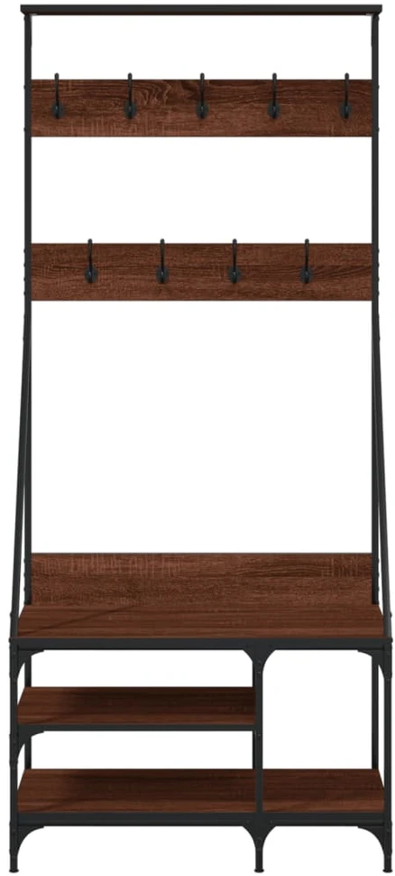 Drabužių kabykla su batų lentynomis, ruda ąžuolo, 80x40x184cm