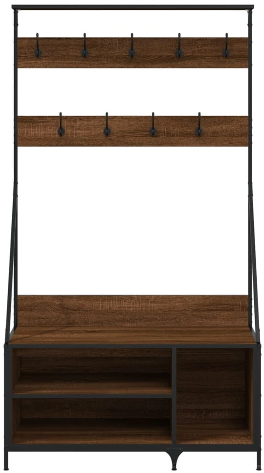 Drabužių kabykla su batų lentynomis, ruda ąžuolo, 100x41x184cm