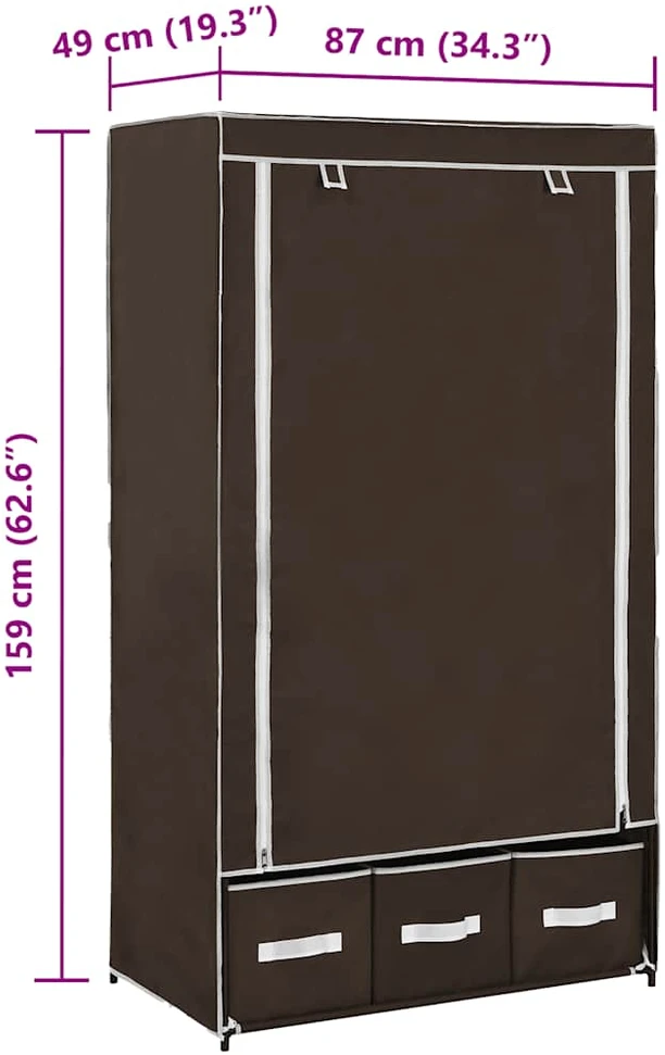 Drabužių spinta, ruda, 87x49x159cm, audinys