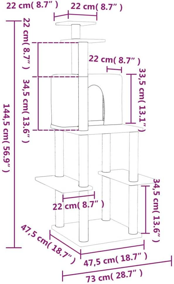Draskyklė katėms su stovais iš sizalio, kreminė, 144,5cm