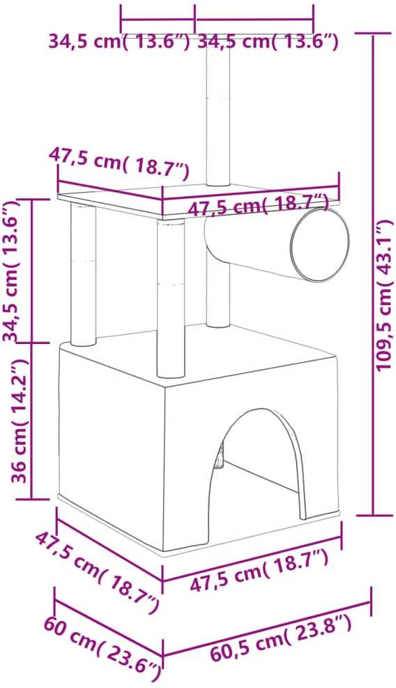 Draskyklė katėms su stovais iš sizalio, kreminė, 109,5cm