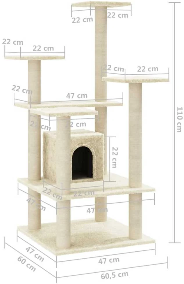 Draskyklė katėms su stovais iš sizalio, kreminės spalvos, 110cm
